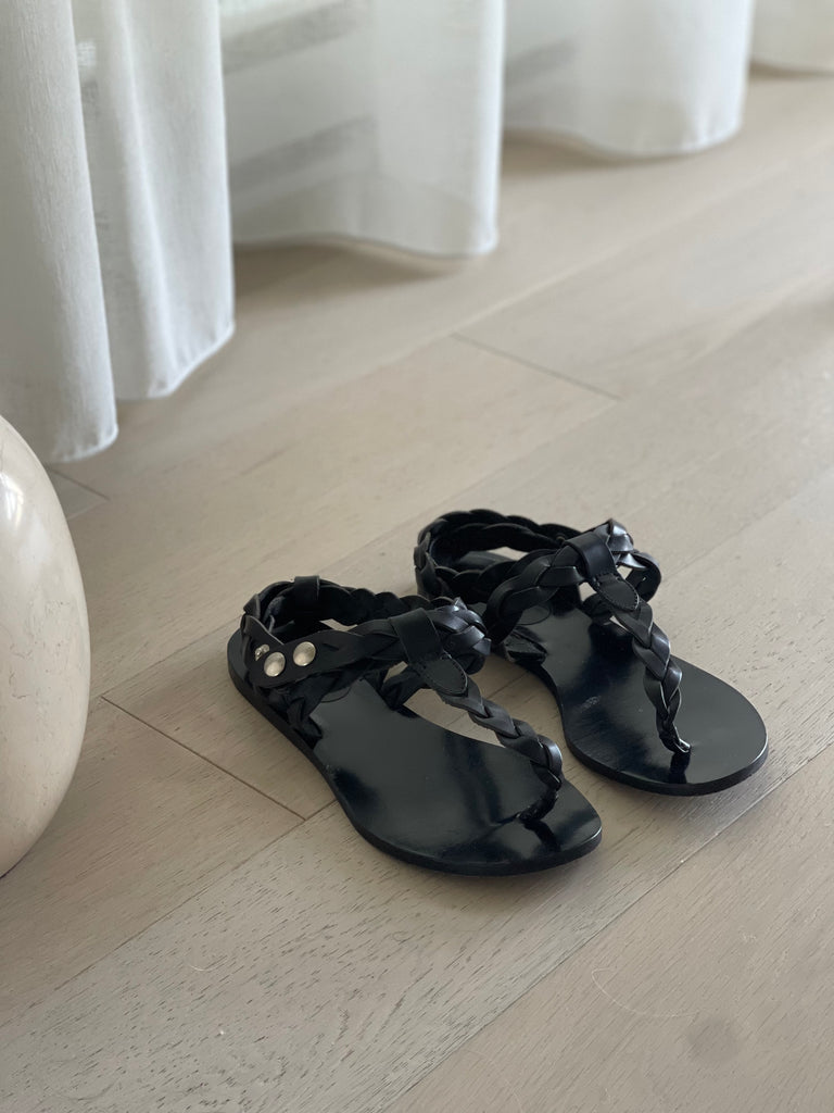 Leather Braided Flat Sandals