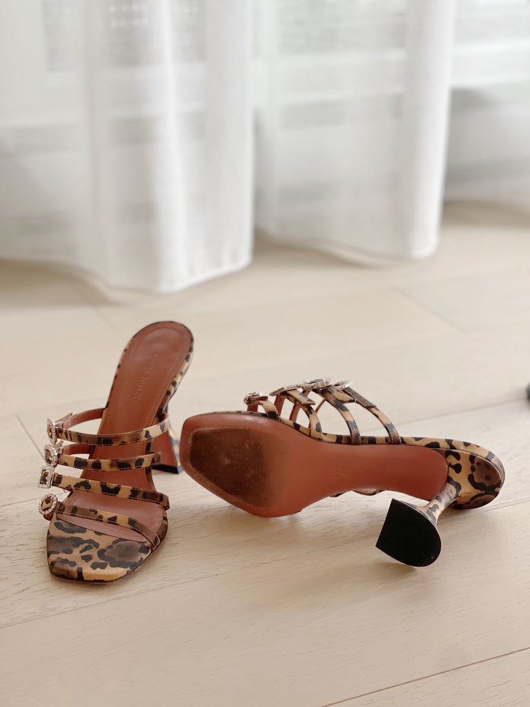 Robyn Crystal-Embellished Leopard-Print Satin Mules