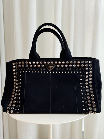 Vintage Canvas Studded Weekender Tote Bag