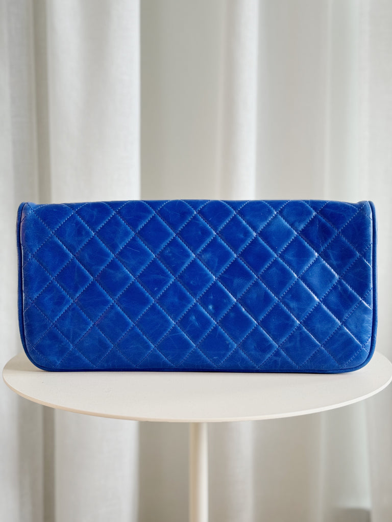 Glazed Calfskin Quilted Chain Clutch Bag