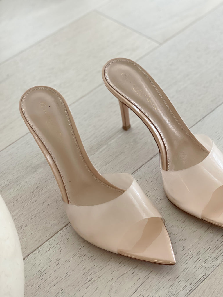 Elle 105 patent-leather and PVC mules