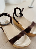 Suede Wood Wedge Sandals