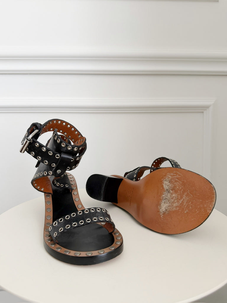 Leather Grommet Studded Sandals