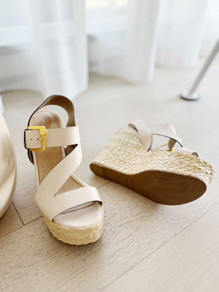 Leather Platform Wedge Sandals