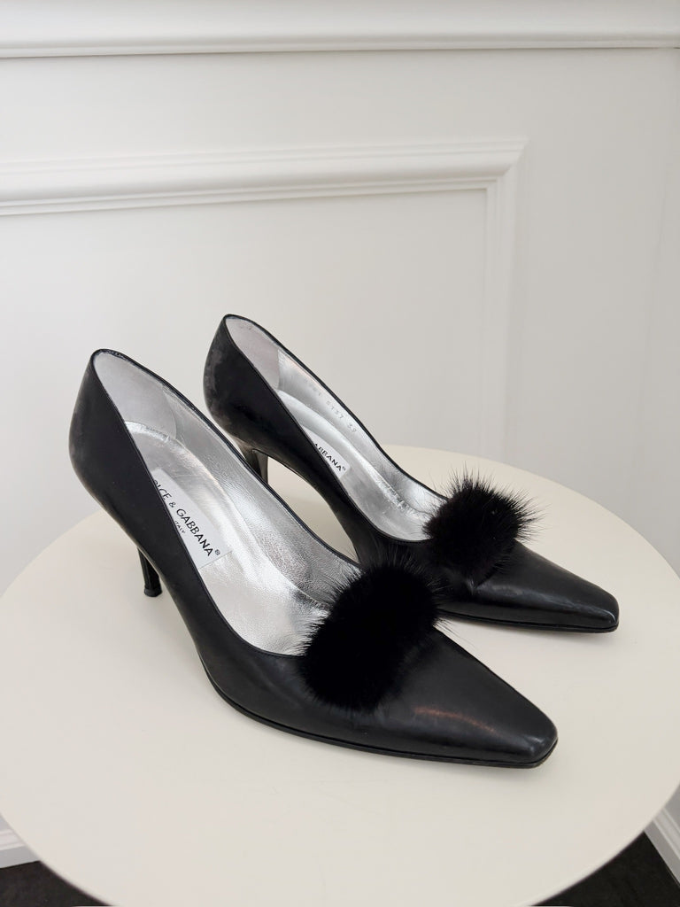 Vintage Fur Embellished Pumps