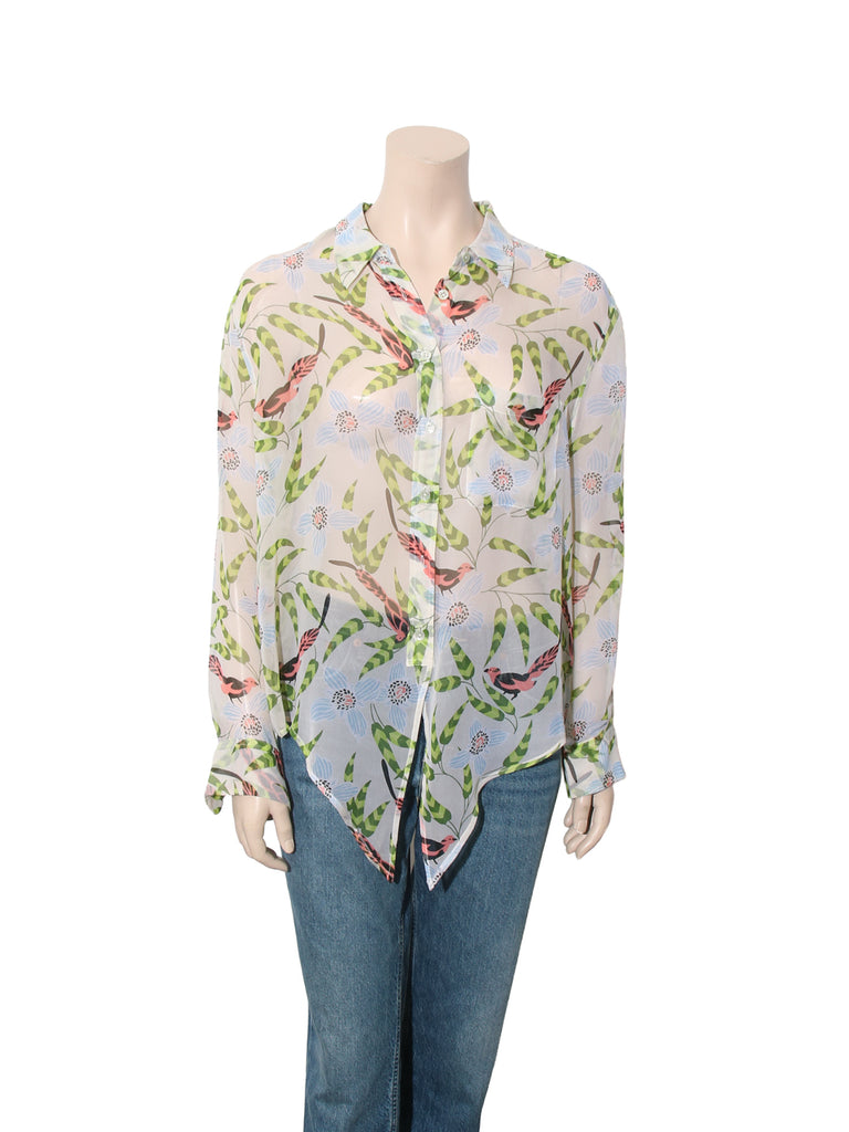 Sheer Printed Button Down Shirt