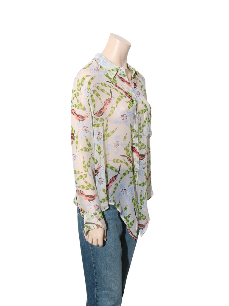 Sheer Printed Button Down Shirt