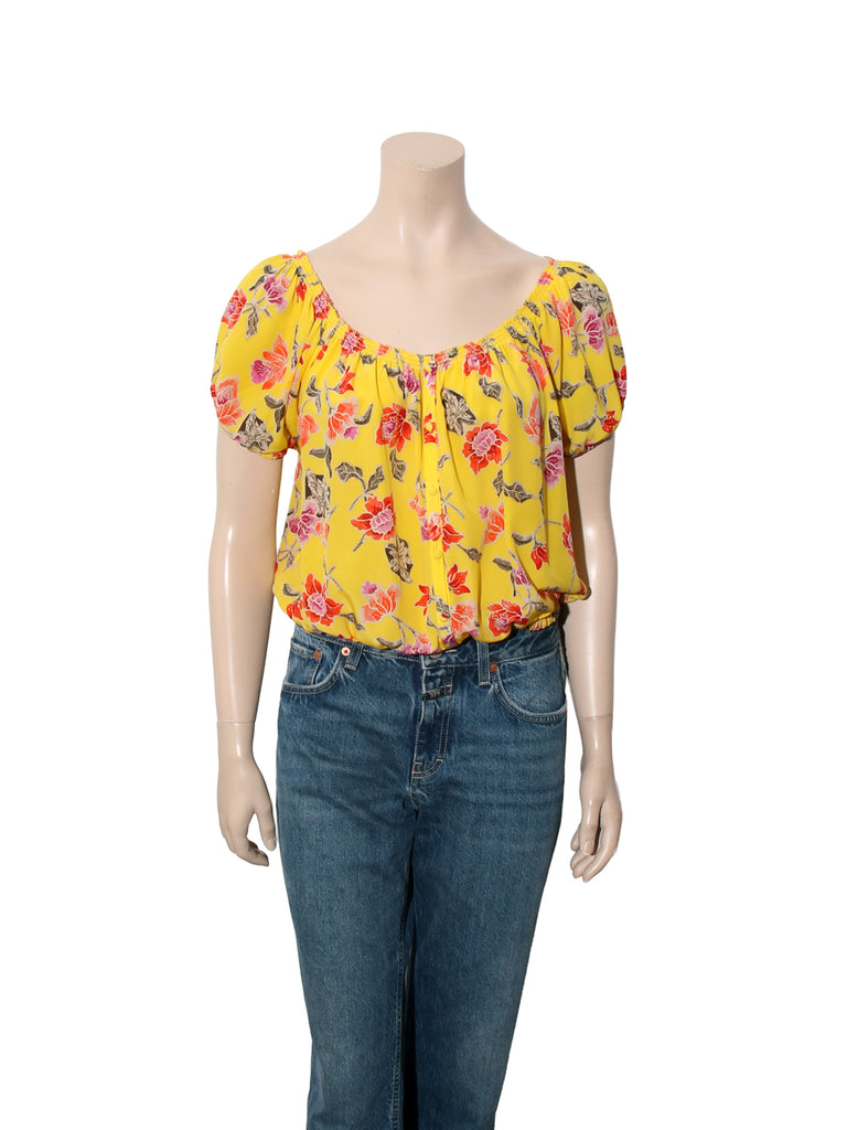 Floral Silk Short Sleeve Blouse