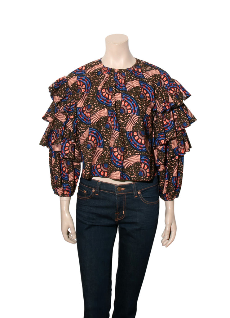 Printed Ruffle Detail Top