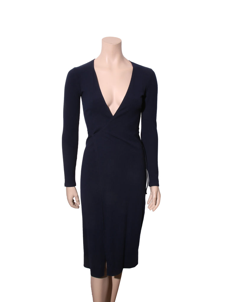 Ribbed Long Sleeve Wrap Dress