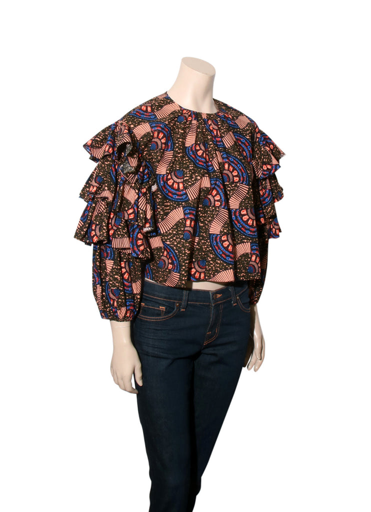 Printed Ruffle Detail Top