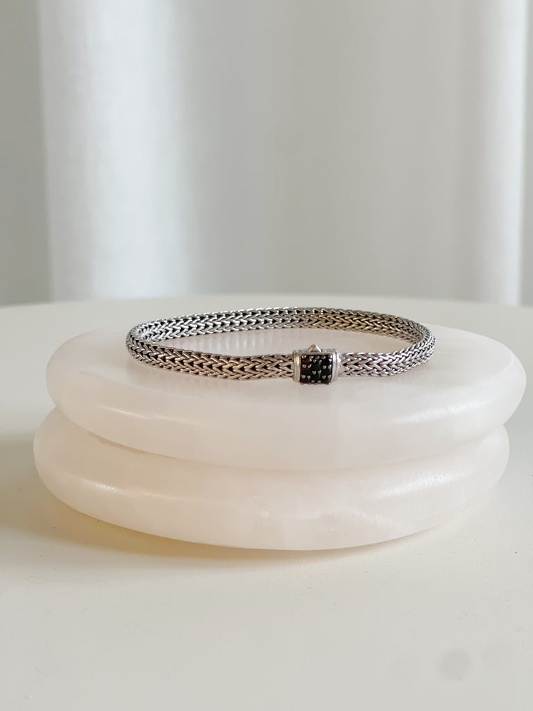 Icon 7.5MM Silver Classic Chain Bracelet With Pavé Black Sapphire no
