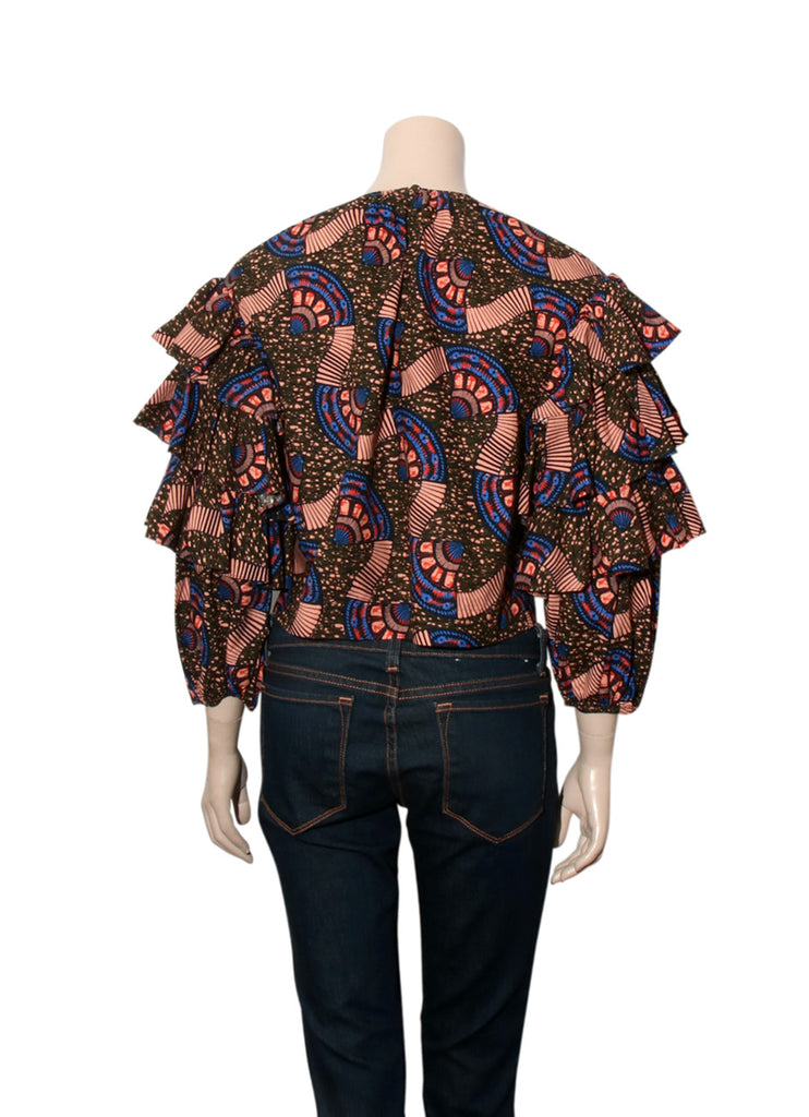 Printed Ruffle Detail Top