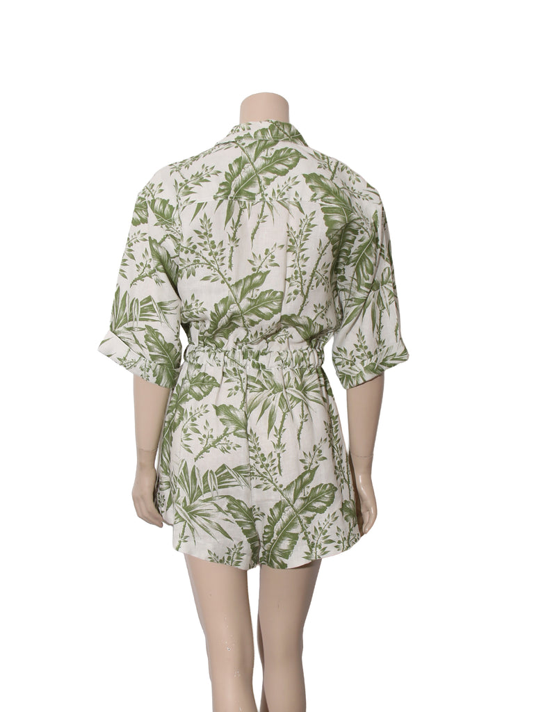 Empire Khaki Palm Leaf Print Utility Playsuit