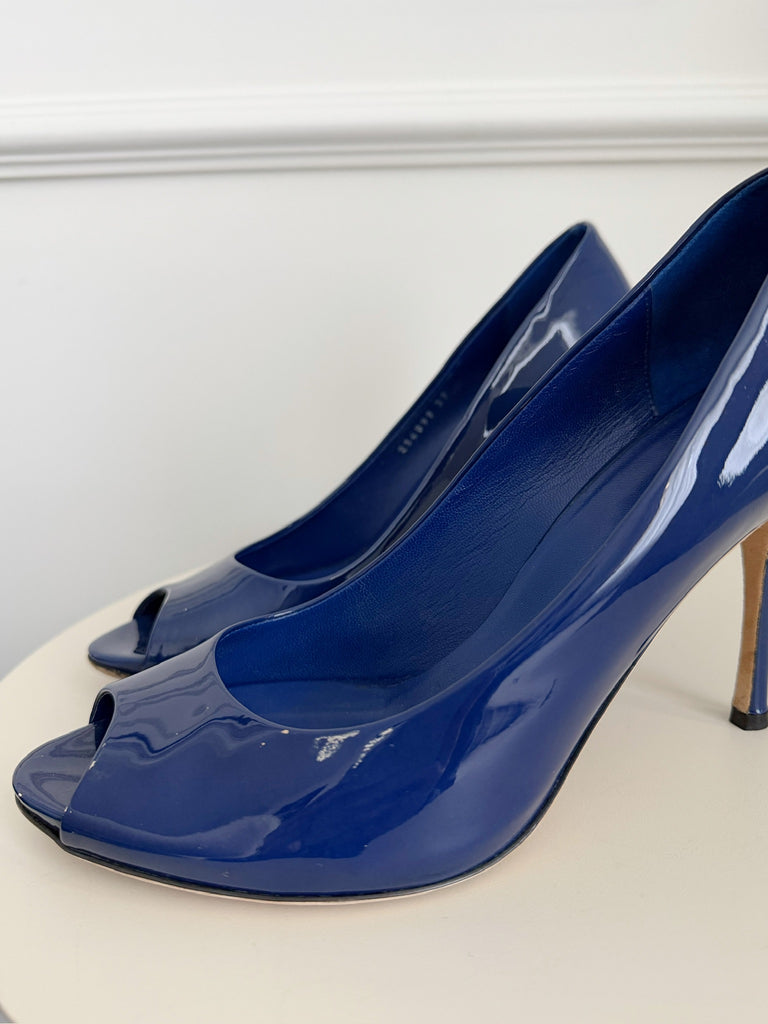 Patent Leather Peep Toe Pumps