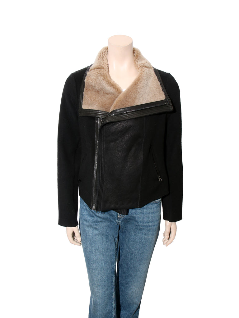 Shearling Trim Leather Jacket