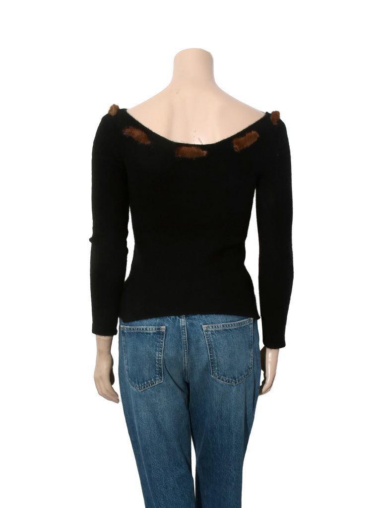 Vintage Fur Trim Cashmere Sweater