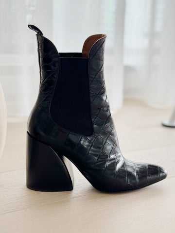 Croc Effect Leather Booties