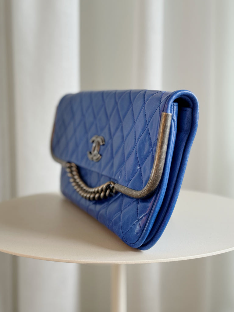 Glazed Calfskin Quilted Chain Clutch Bag