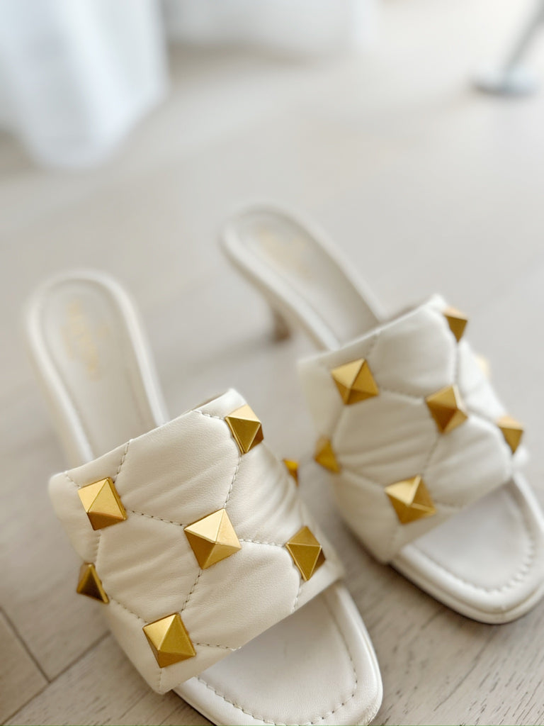 Rockstud Detail Leather Mule Sandals