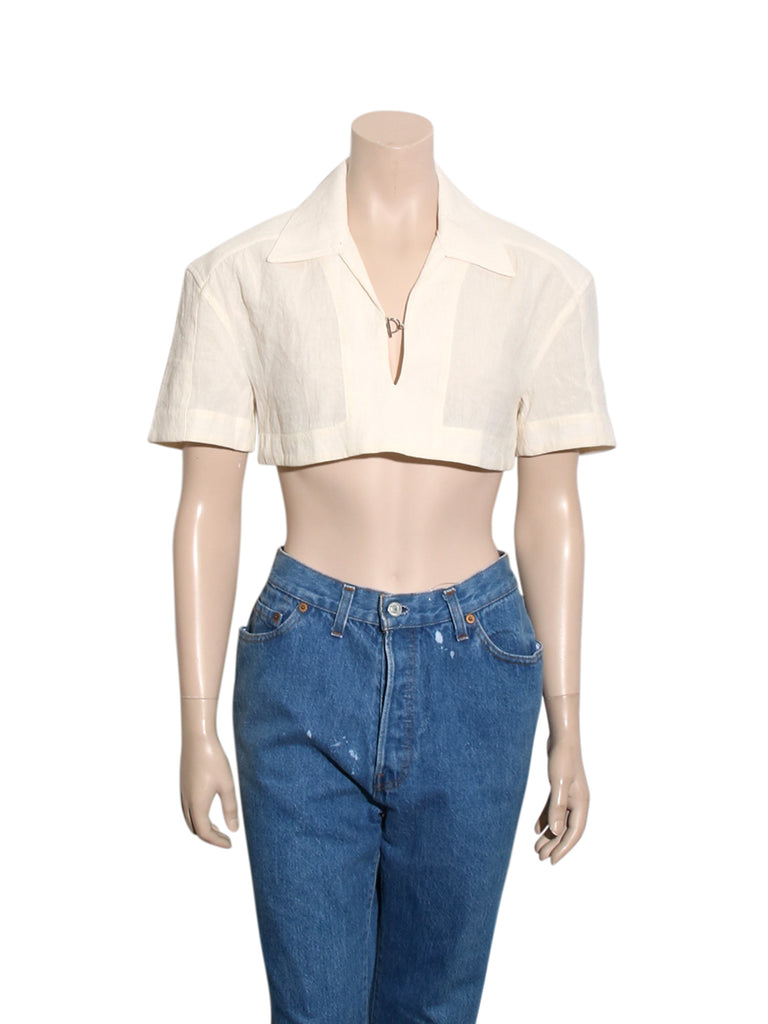 Jacquemus Le Haut Bebi cropped hemp and cotton-blend crepe shirt