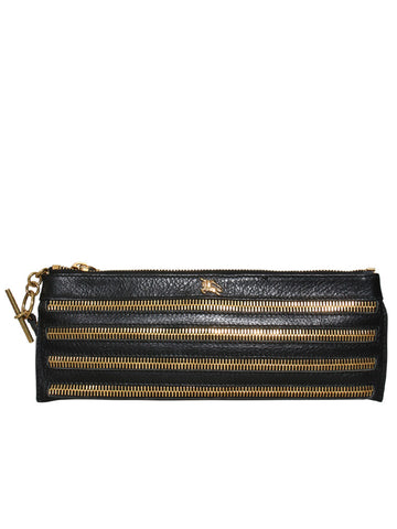 Zipper Detail Leather Clutch