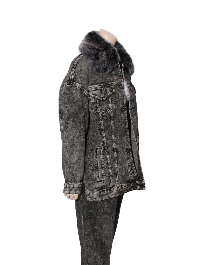 Oversize Acid Wash Denim Jacket with Matching Jeans Set