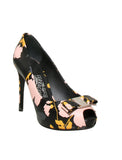 Leather Floral Peep Toe Pumps