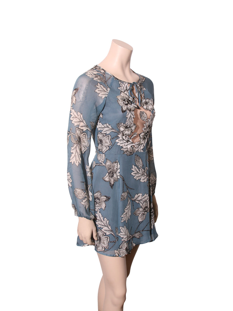 Long Sleeve Floral Silk Dress
