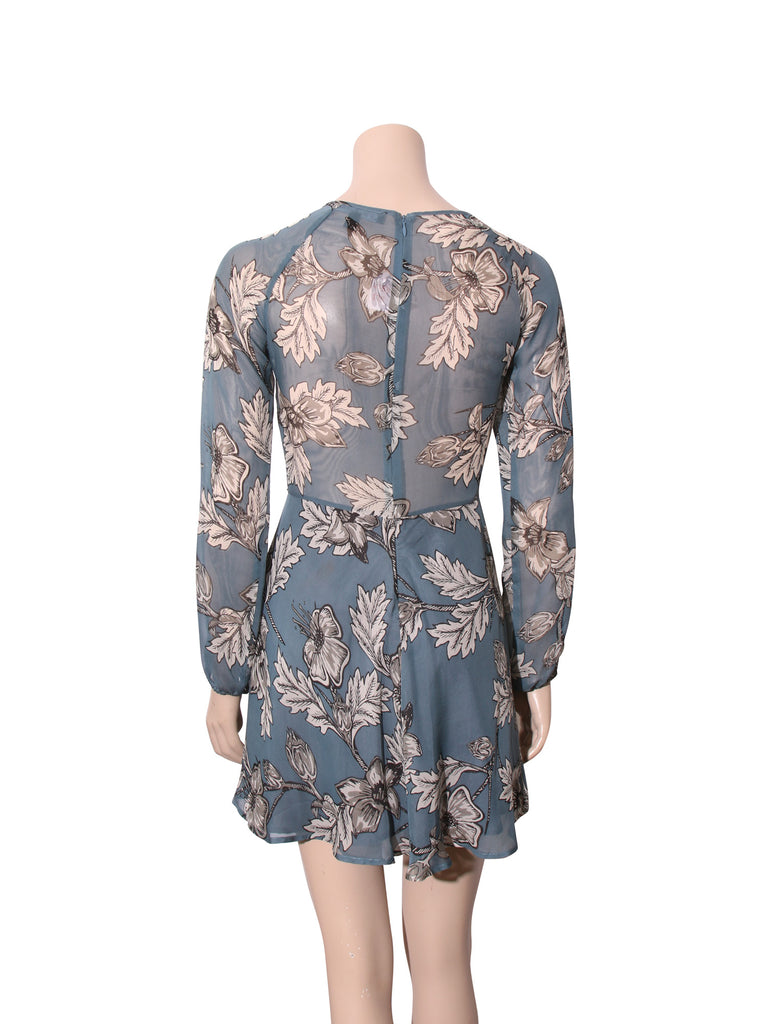 Long Sleeve Floral Silk Dress