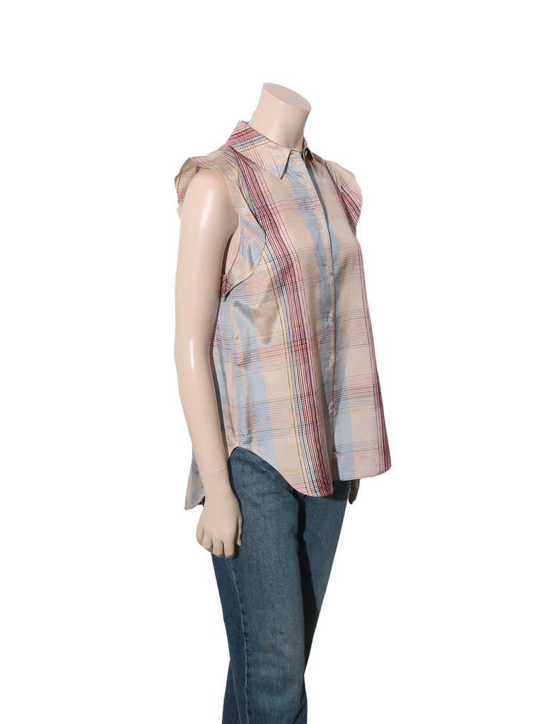 Silk Sleeveless Button Down Shirt