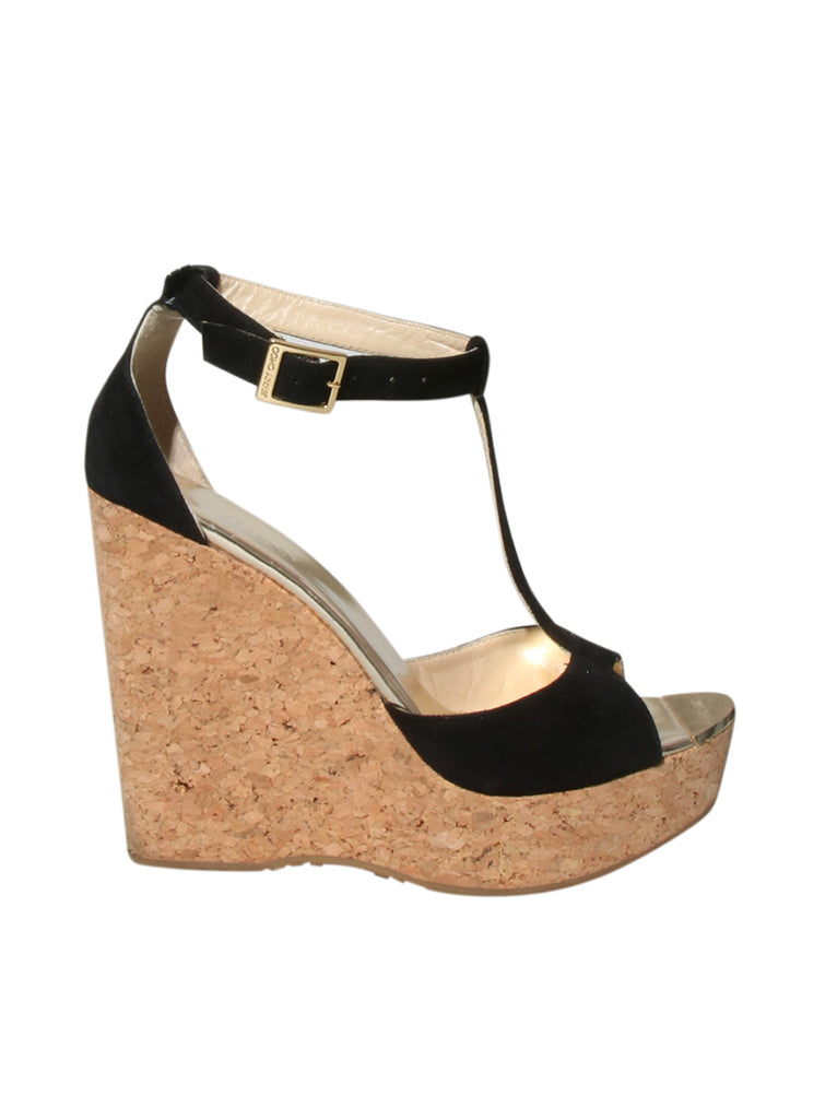 Suede Cork Wedge Sandals