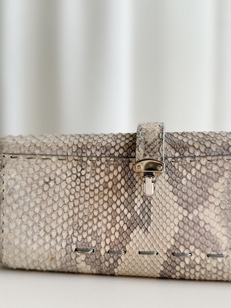 Rectangular Compact Snakeskin Clutch