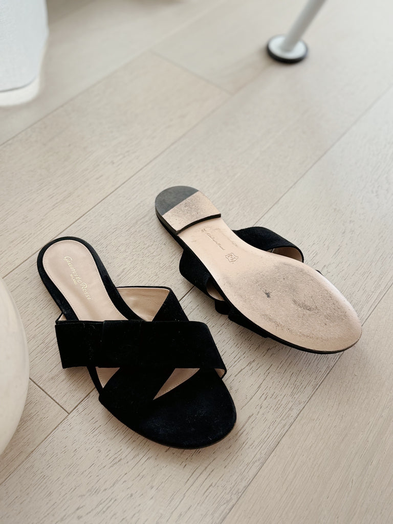 Suede Flat Slide Sandals