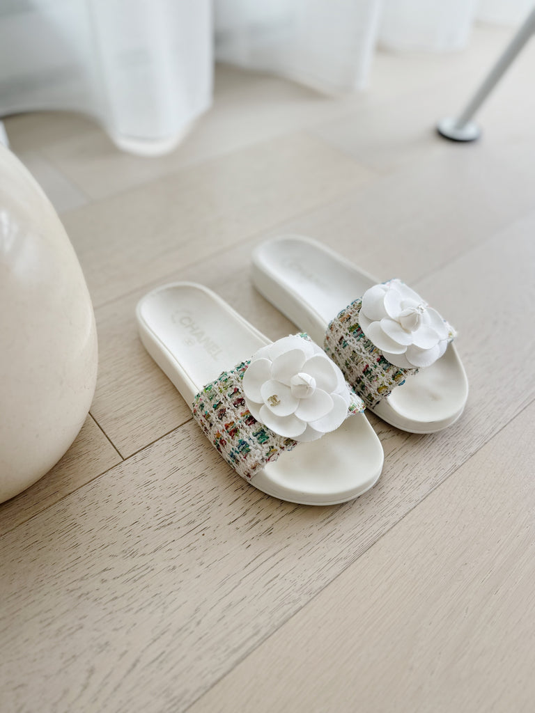 Tweed Flower Slides