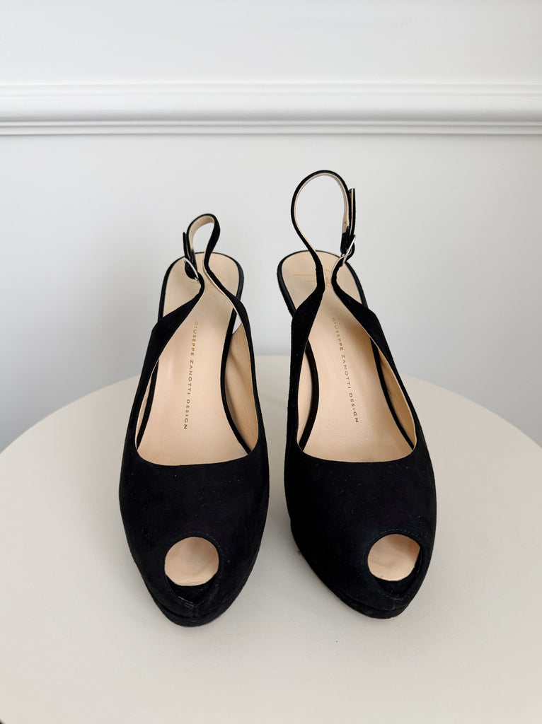 Suede Peep Toe Slingback Pumps