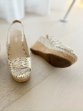 Snake Print Slingback Cork Wedge Sandals