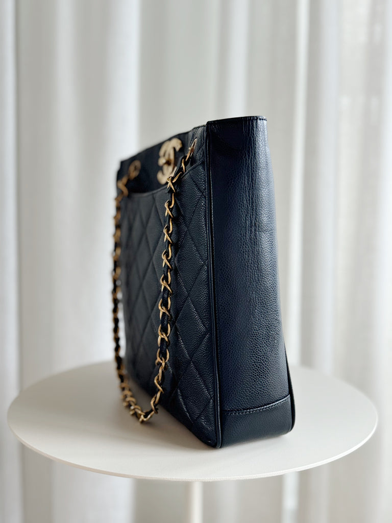Quilted Caviar Leather Tote Bag
