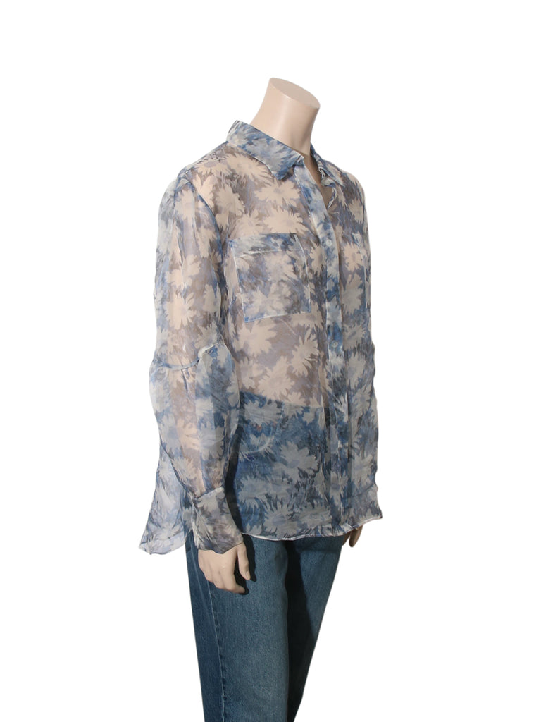 Sheer Floral Silk Organza Blouse