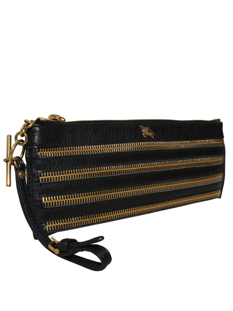 Zipper Detail Leather Clutch