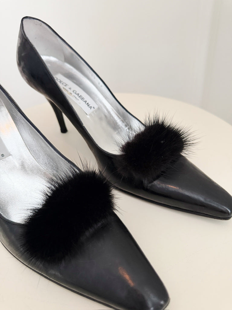 Vintage Fur Embellished Pumps