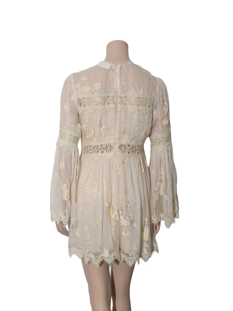 Lace Detail Embroidered Silk Dress