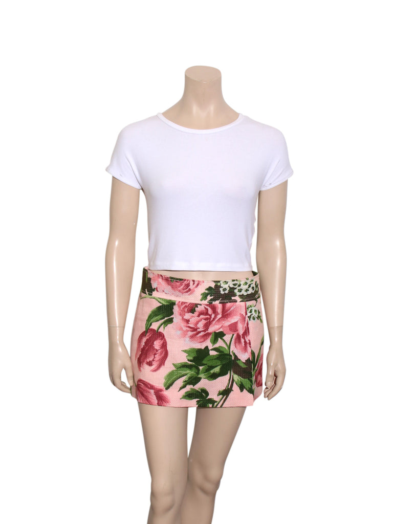 Linen Floral Mini Skirt
