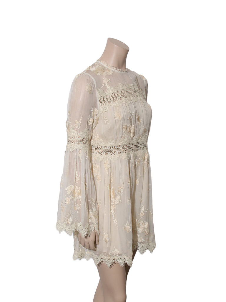 Lace Detail Embroidered Silk Dress