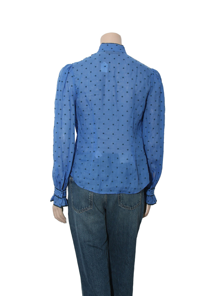 Polka Dot Ruffle Detail Button Down Shirt