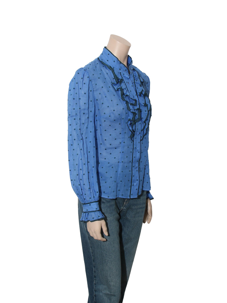 Polka Dot Ruffle Detail Button Down Shirt