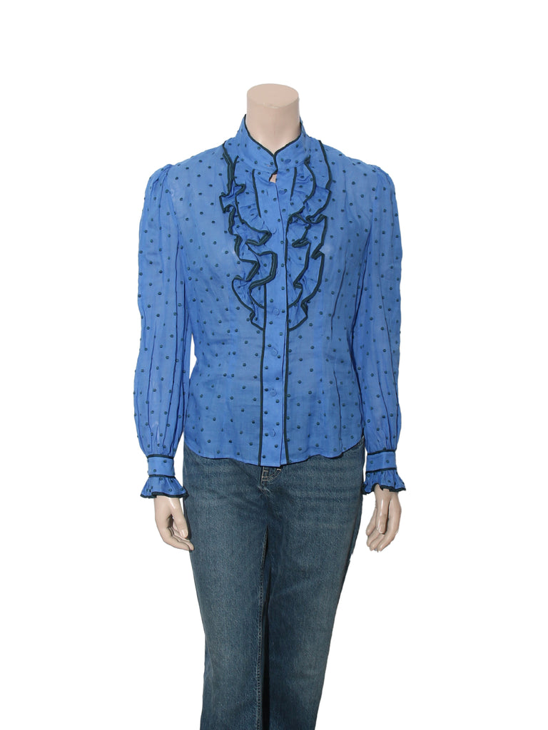 Polka Dot Ruffle Detail Button Down Shirt