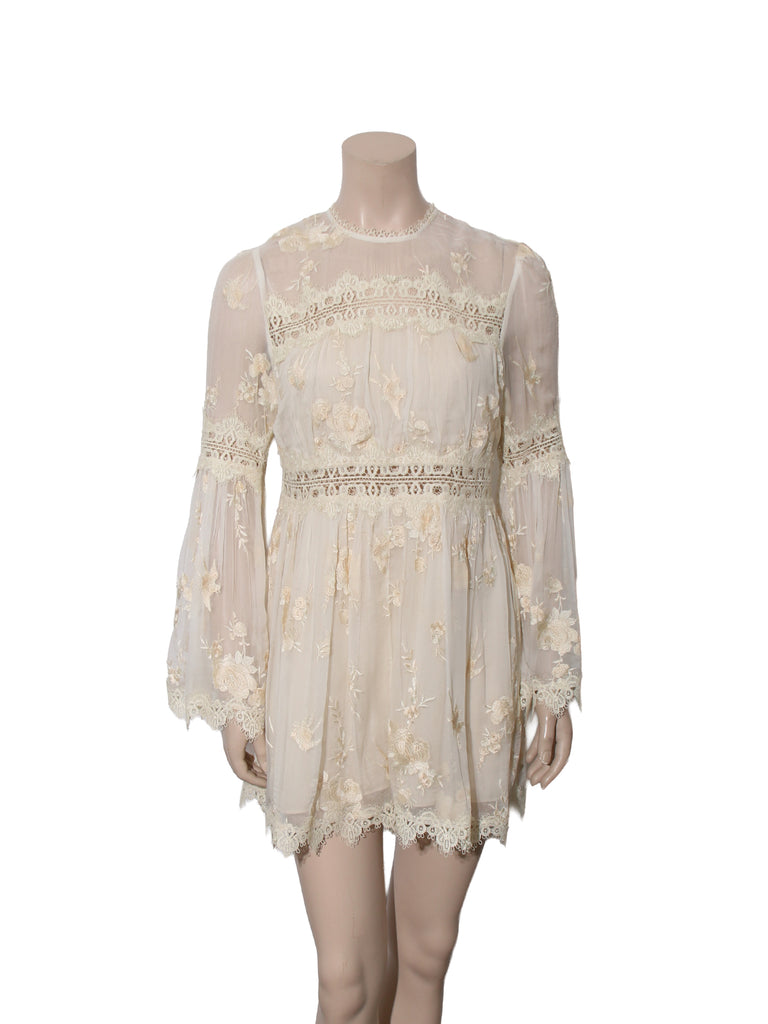 Lace Detail Embroidered Silk Dress