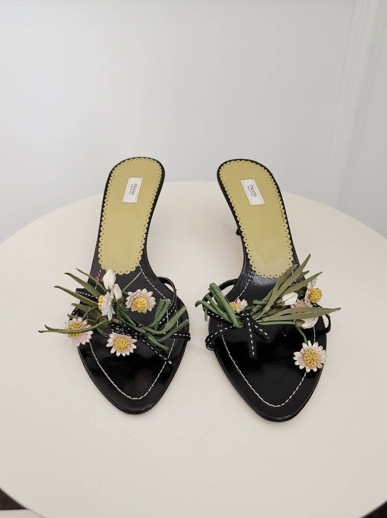Vintage Flower Kitten Heel Sandals