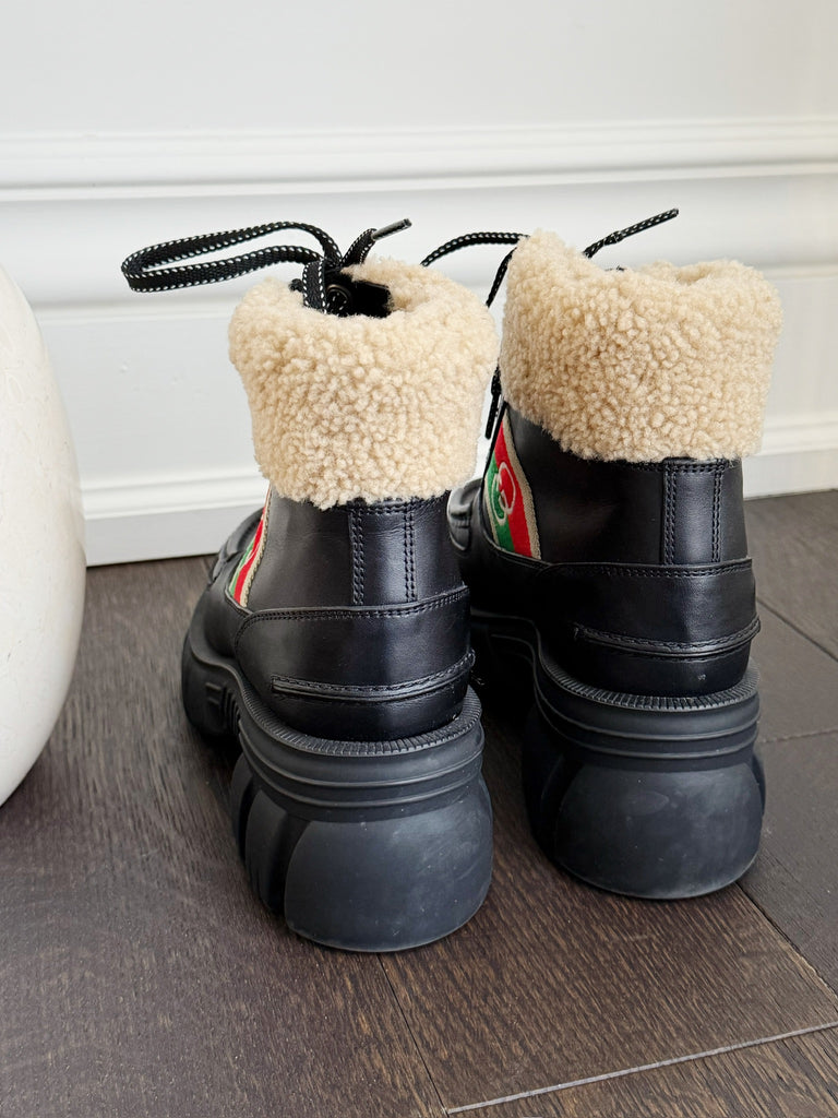 Shearling Trim Combat Boots